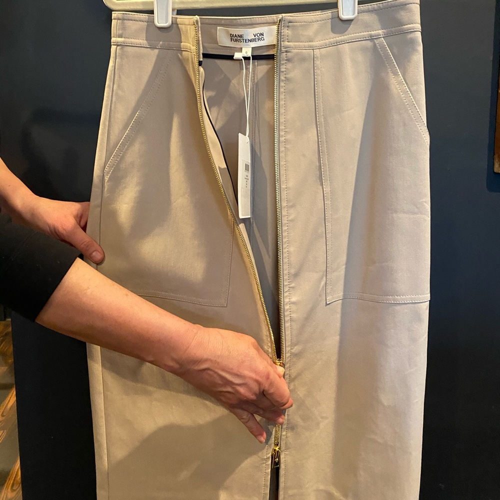 Diane Von Furstenberg Patch Pocket Zip Skirt- Sand